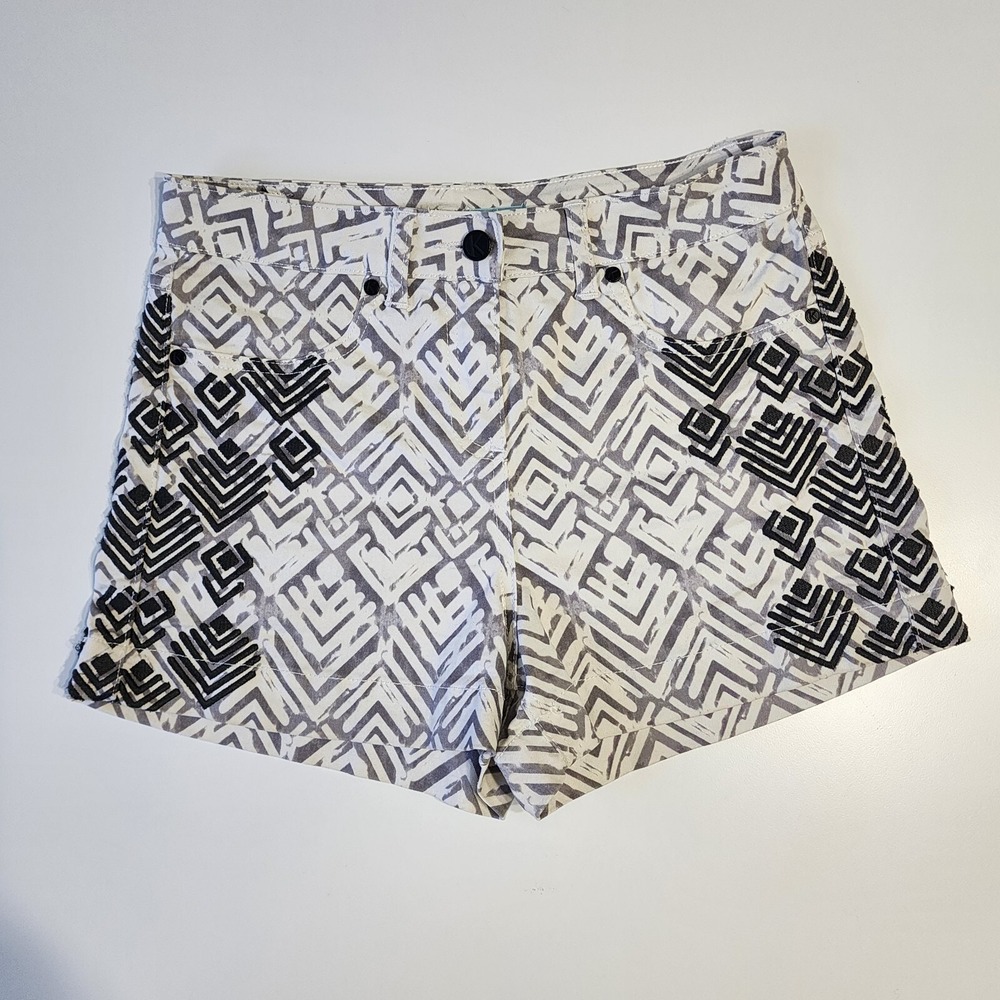 KOOKAI Denim Shorts Womens 28 White Grey Chevron Print Embroidery Australia